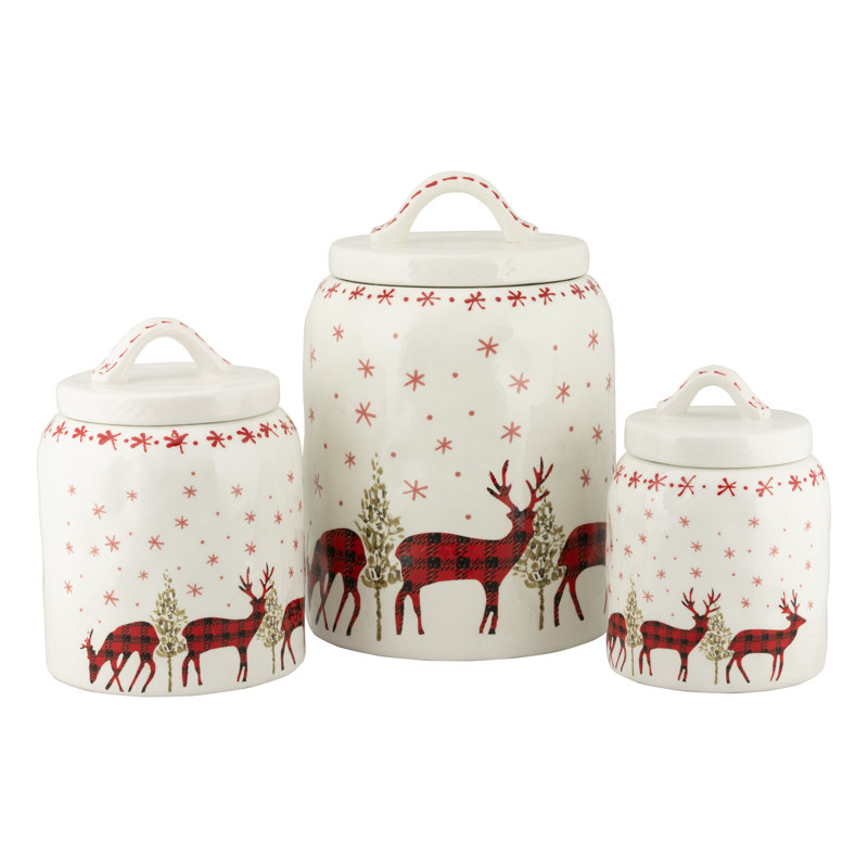 The Holiday Aisle® Reindeer 3 Piece Kitchen Canister Set Wayfair